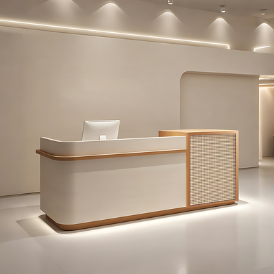 Rattan-Front Reception Desk 71–126 in Wide