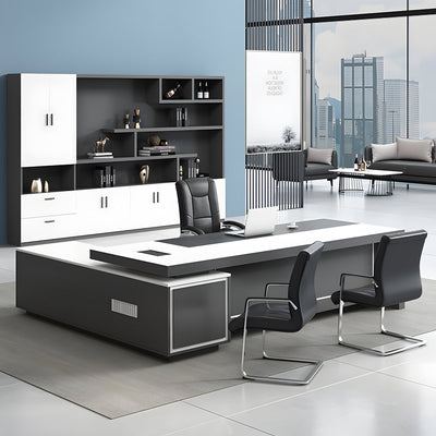Two-Tone L-Shaped Executive Desk 71–118 in Wide