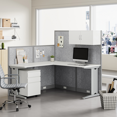 L-Shaped Office Desk 64 in Wide with Felt Panels