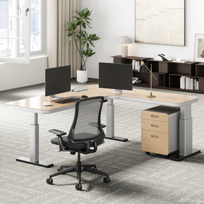 L-Shaped Sit-Stand Desk 78 in Wide with Power