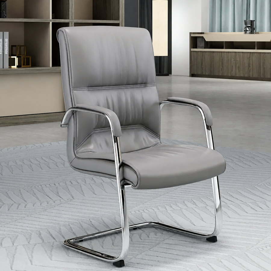 Bowed Leather Staff Chair Computer, main product view, Bowed Leather Staff Chair Computer Chair Conference Chair finish, for meeting room or boardroom,...