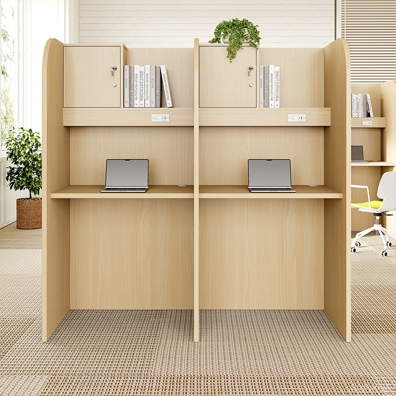 Wood-Grain Carrel Desk — Ultimate Focus Station