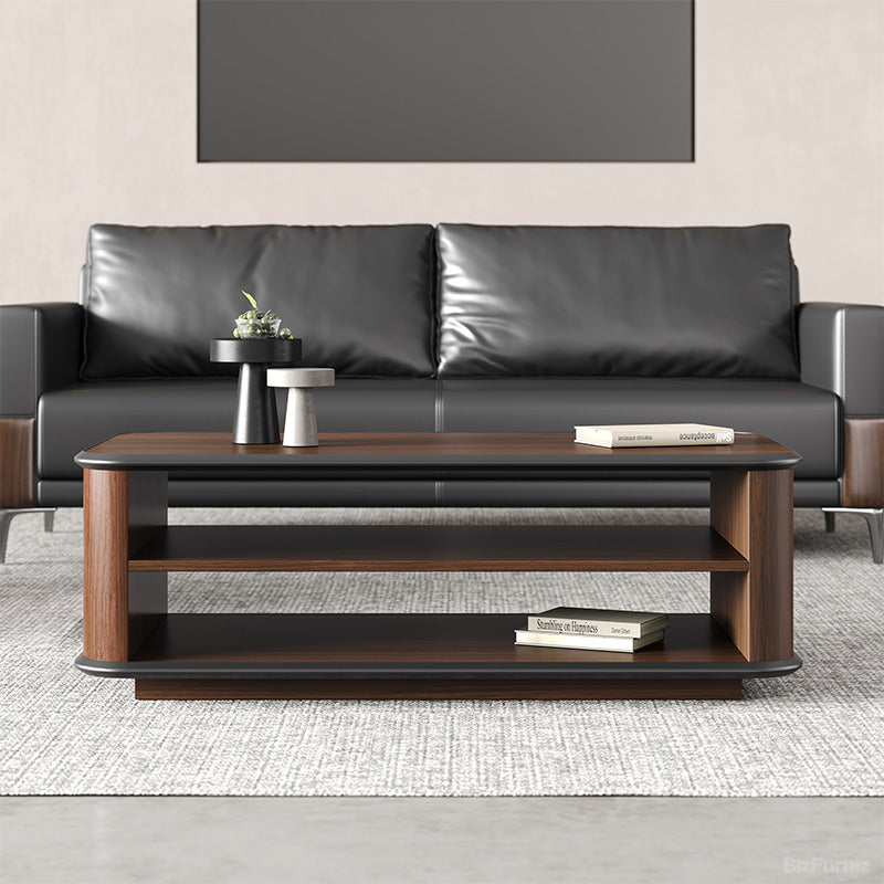47" Dark Walnut Coffee Table with Dual-Tier Storage Shelves for Office Reception Areas and Living Rooms product view 3