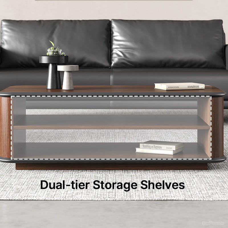 coffee table with dual-tier storage shelves