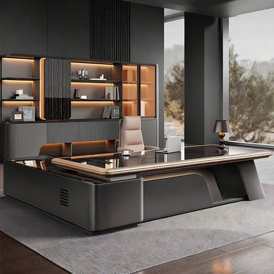 High-Gloss Executive Desk 79–126 in Wide
