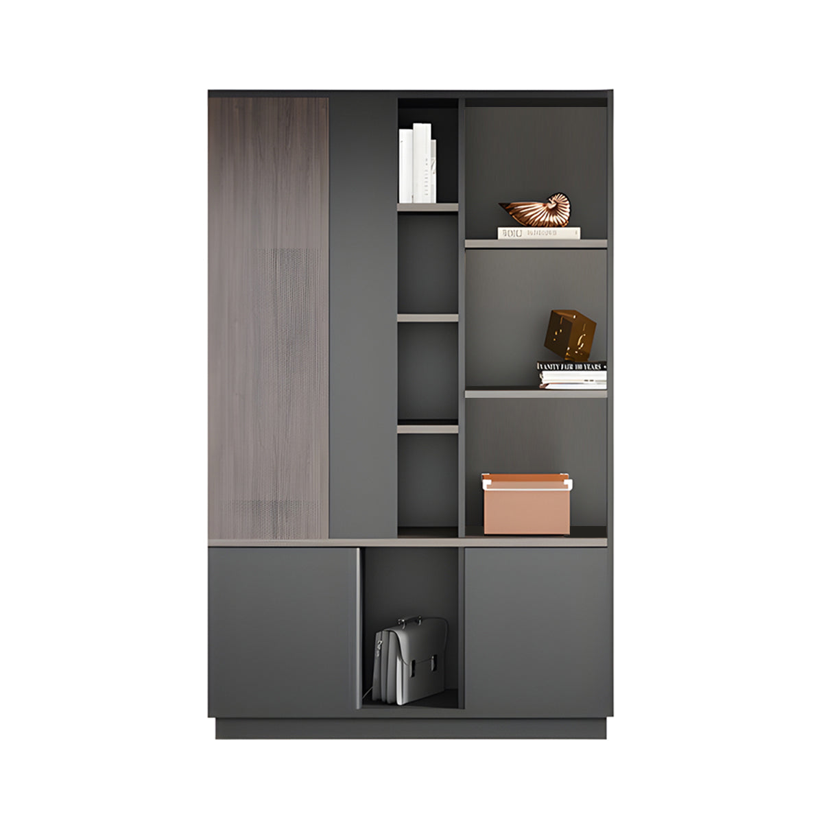 Storage Cabinet, Dark Wood-Toned Without LED Strip, Dark Wood-Toned finish, L47" x W16" x H79", for office storage space, office storage furniture