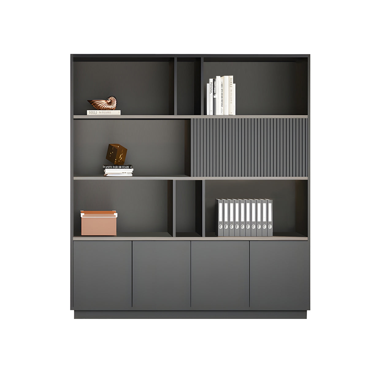 Storage Cabinet, Dark Wood-Toned Without LED Strip, Dark Wood-Toned finish, L63" x W16" x H79", for office storage space, office storage furniture
