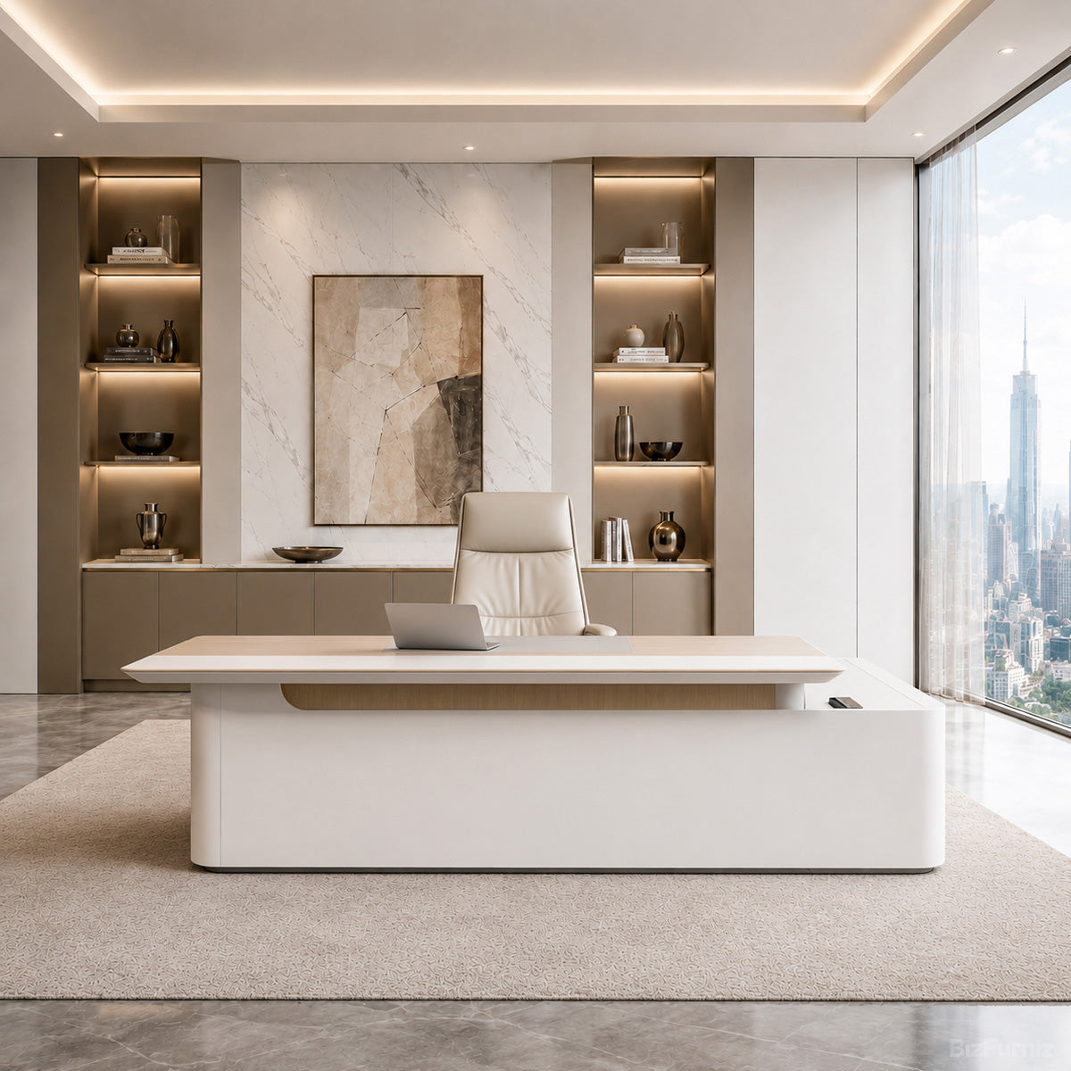 L-Shaped Executive Desk 79–94 in Wide, LED Strip