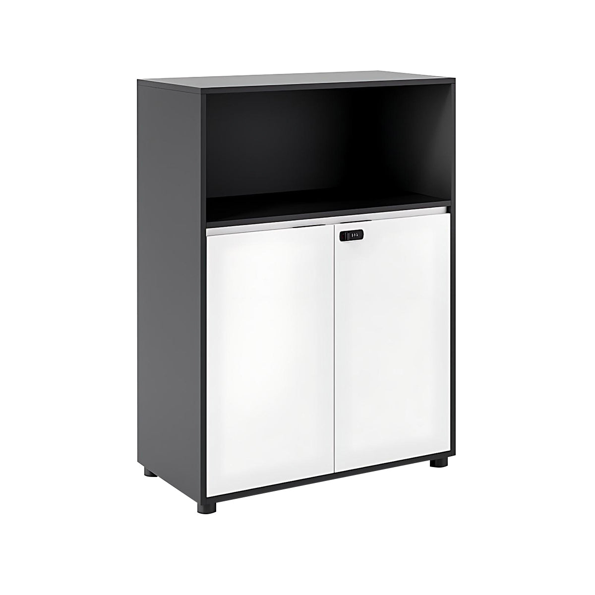 Storage Cabinet, Dark Gray & White Half-Open Cabinet, Dark Gray & White finish, L31" x W16" x H43", for office storage space, office storage furniture