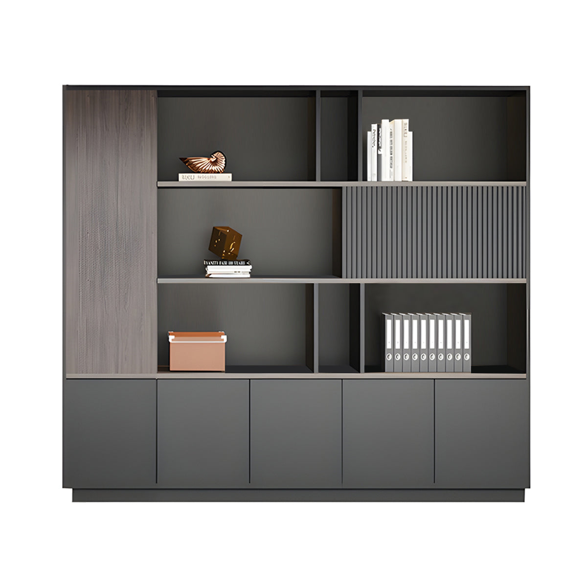 Storage Cabinet, Dark Wood-Toned Without LED Strip, Dark Wood-Toned finish, L79" x W16" x H79", for office storage space, office storage furniture