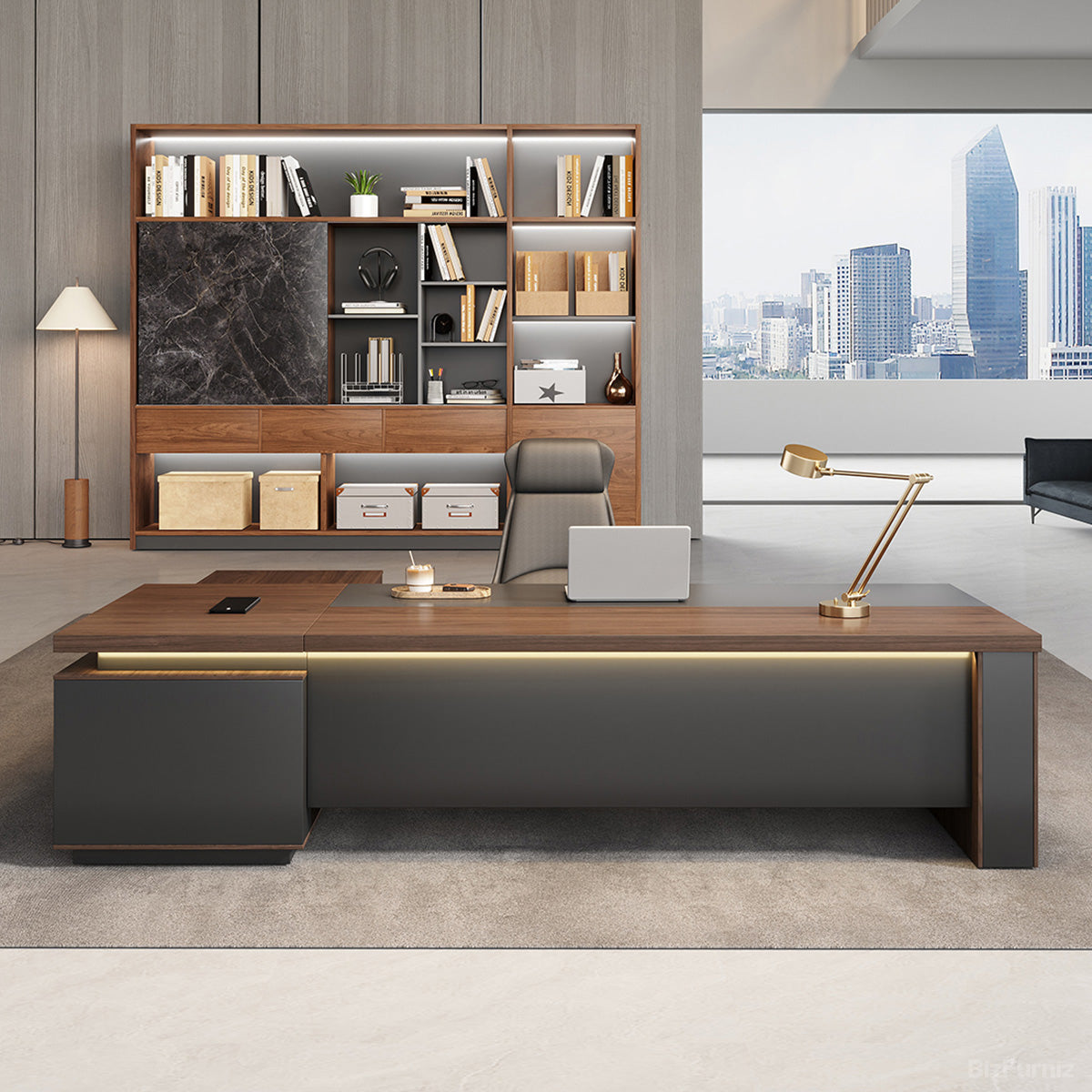 L-shaped Executive Desk with Built-in Outlets and Reversible Return product view 8
