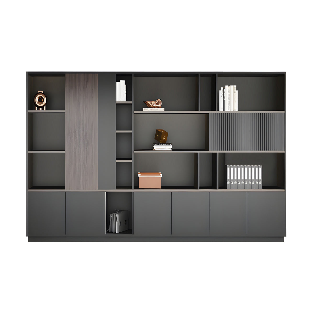 Storage Cabinet, Dark Wood-Toned Without LED Strip, Dark Wood-Toned finish, L110" x W16" x H79", for office storage space, office storage furniture