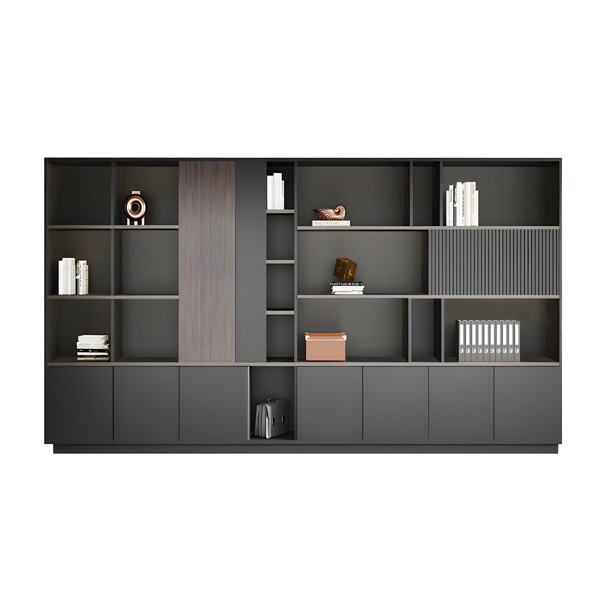 Storage Cabinet, Dark Wood-Toned Without LED Strip, Dark Wood-Toned finish, L126" x W16" x H79", for office storage space, office storage furniture