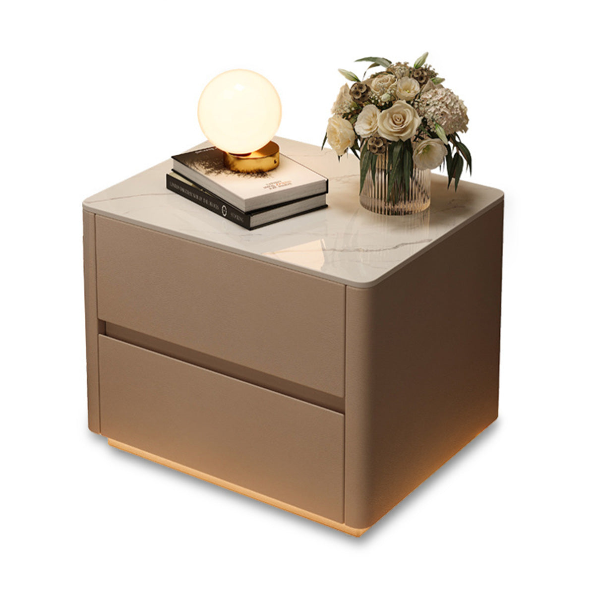 Modern nightstand angled view with sintered stone tabletop