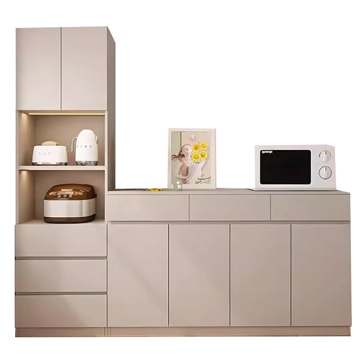 Sideboard Cabinet 39–79 in Tall, Solid Wood & LED Lighting for Home Office