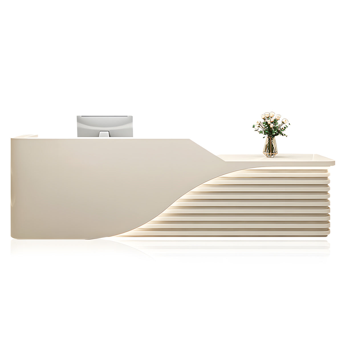 Modern Salon Reception Desk with Wood Grain Lattice Slat