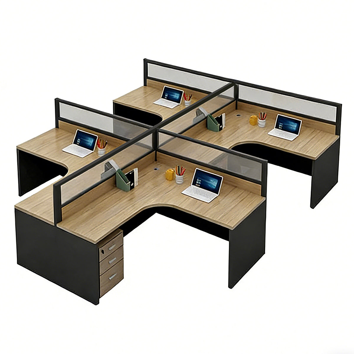 Modern Minimalist Office Desk – Two-Tone Office Workstation with Cable Management – source image 24