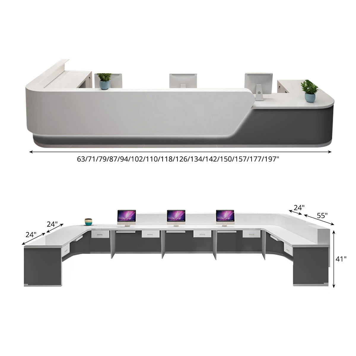 Curved-Corner Reception Desk 63–177 in Wide