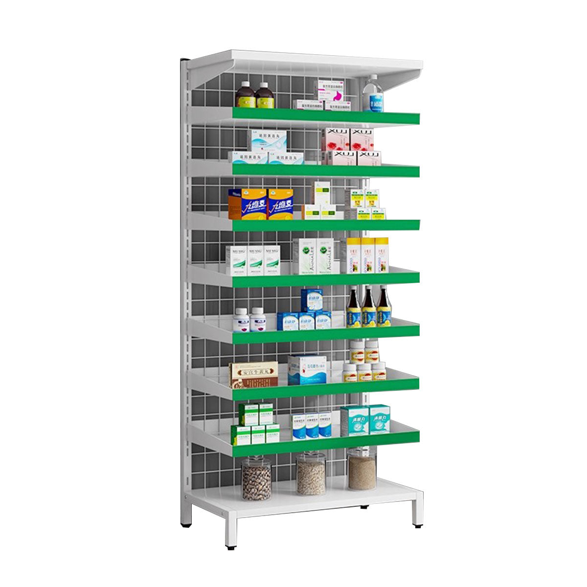 Modern Open-Style Steel Pharmacy Shelf with Doorless Design