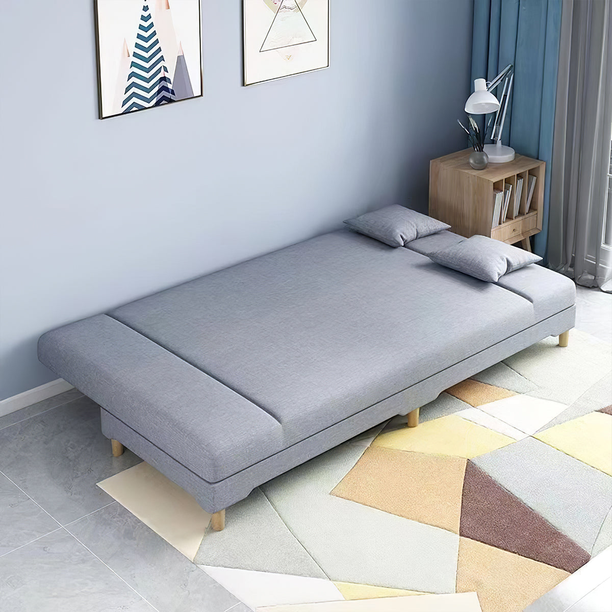 Sleeper Sofa with Folding, Solid Wood & Breathable Mesh for Living Room