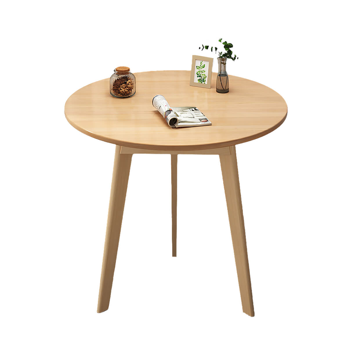 Round coffee table in natural color option with solid wood frame