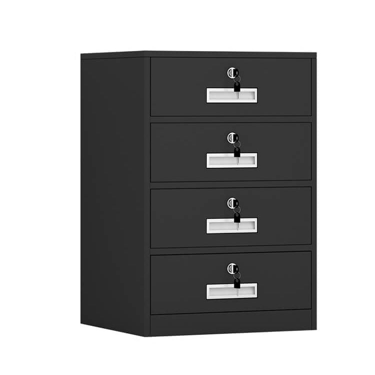File Cabinet, 4 Drawer Low Cabinet Black, Black finish, L17" x W15" x H26", for executive office workspace, modern executive office furniture
