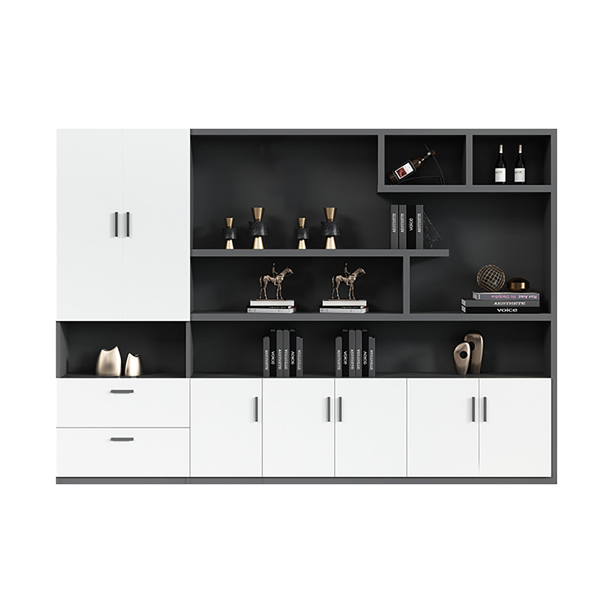 Two-Tone L-Shaped Executive Desk 71–118 in Wide
