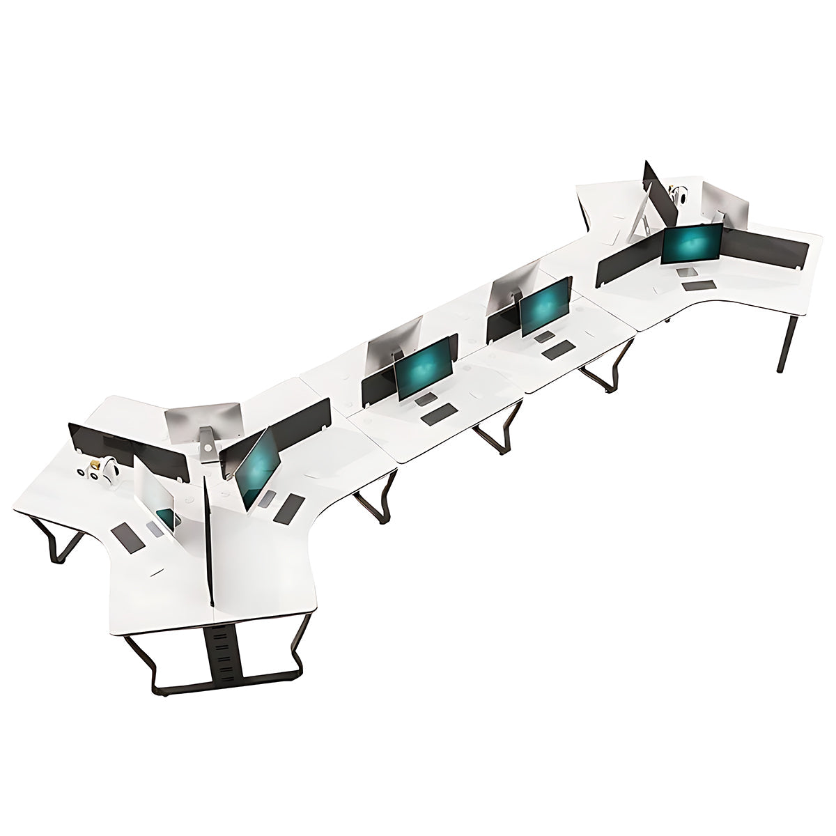 Office Workstation, Black + White + Black Legs 9-Seats, Black + White + Black Legs finish, L193" x W87" x H30", for office workspace, executive office...