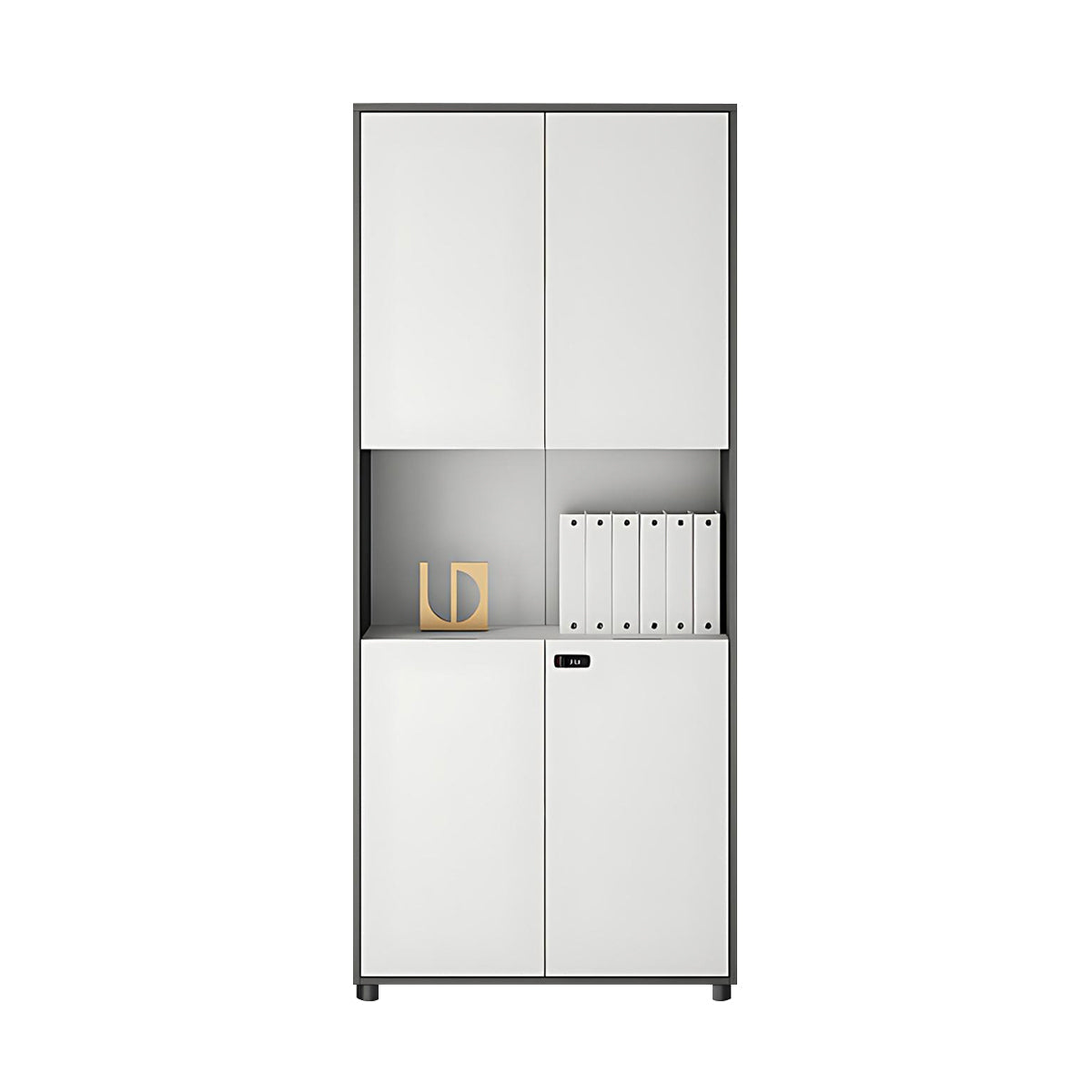 Storage Cabinet, Dark Gray & White Semi-Open Tall Cabinet, Dark Gray & White finish, L31" x W16" x H73", for office storage space, office storage furniture