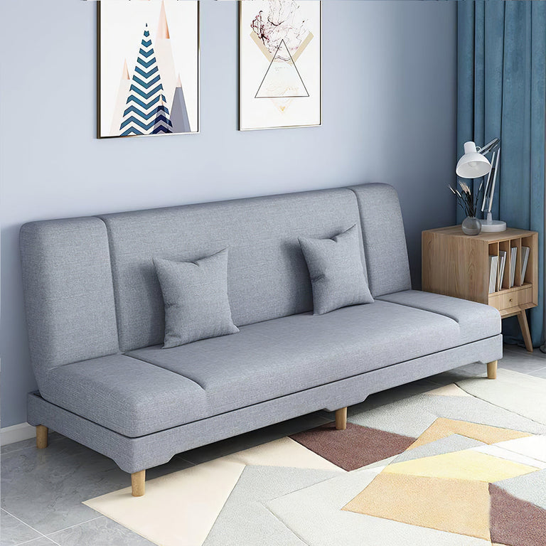 Sleeper sofa front view with solid wood frame and folding design