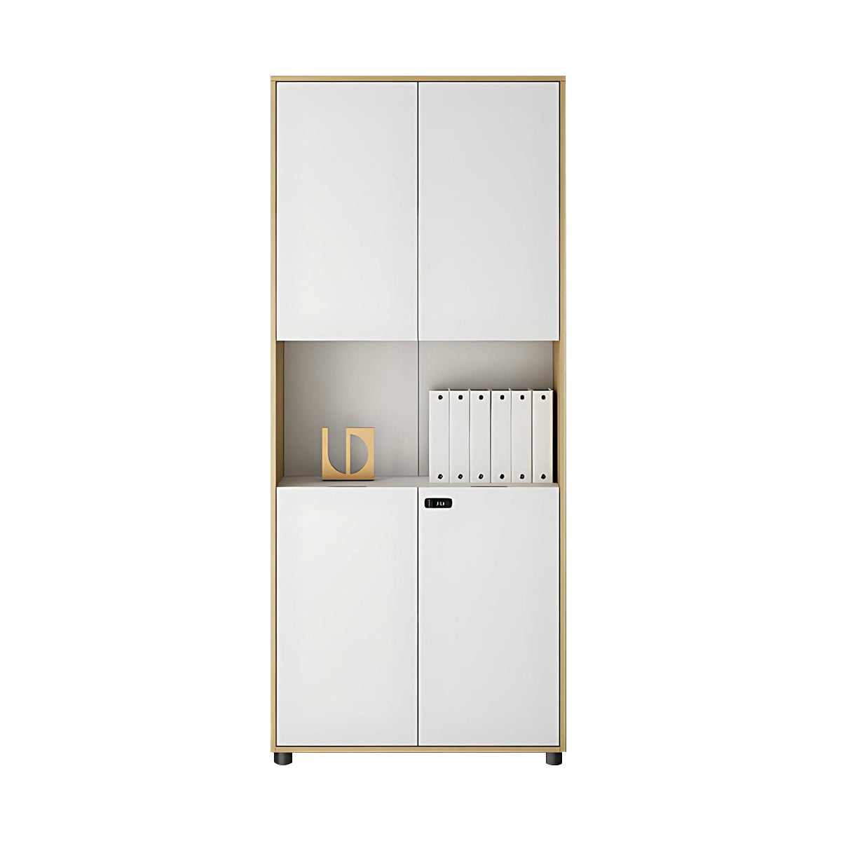 Storage Cabinet, Wood Grain & White Semi-Open Tall Cabinet, Wood Grain & White finish, L31" x W16" x H73", for office storage space, office storage...