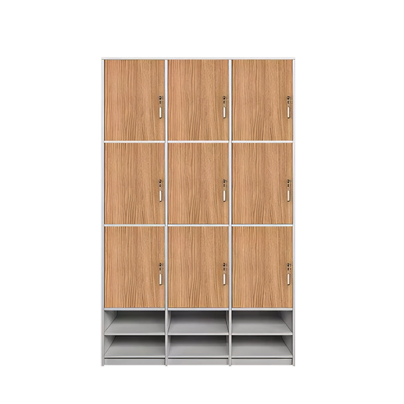 Storage Cabinet-2, Natural With Shoe Layer 3 levels 3 columns 9 doors, Natural finish, for office storage space, office storage furniture