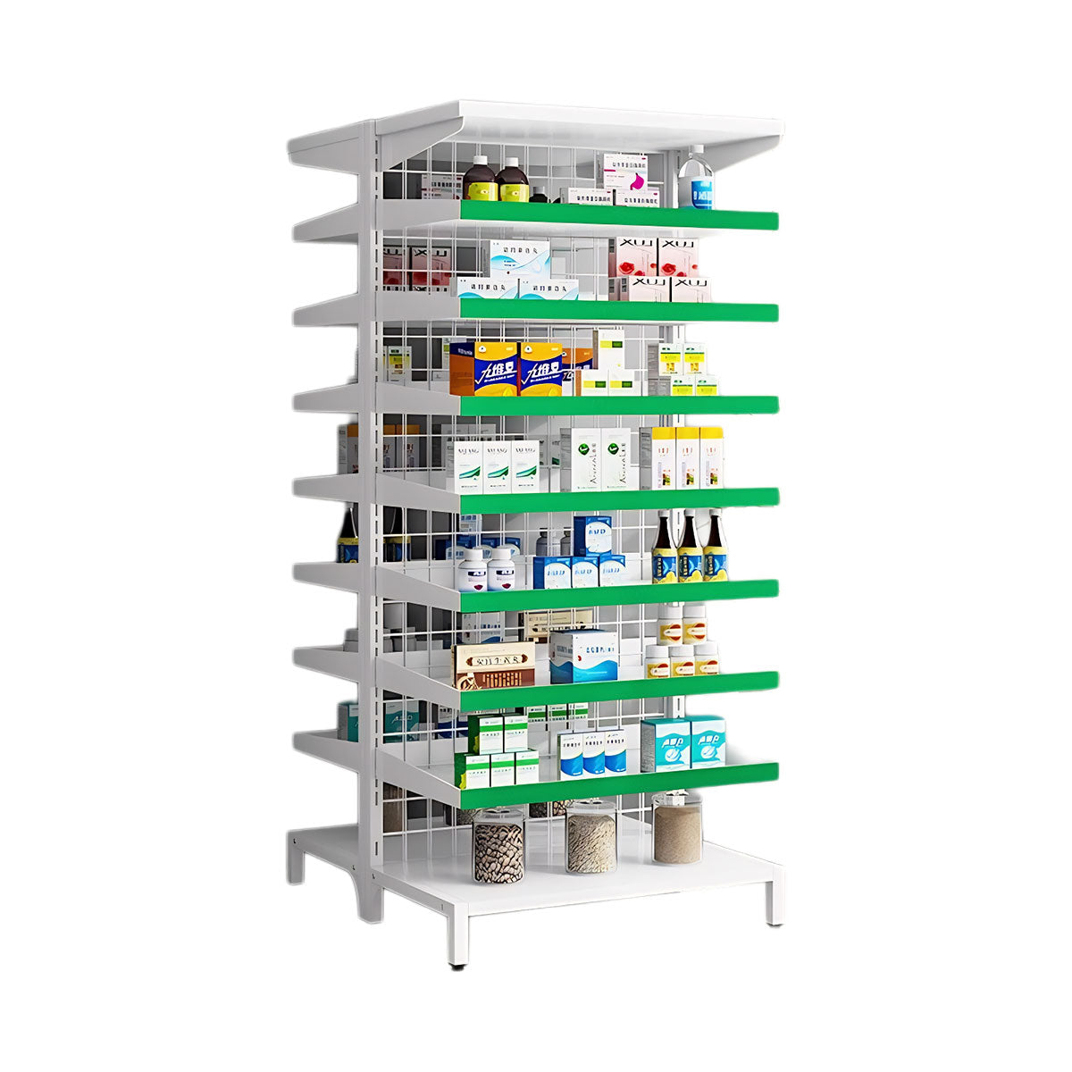 Modern Open-Style Steel Pharmacy Shelf with Doorless Design