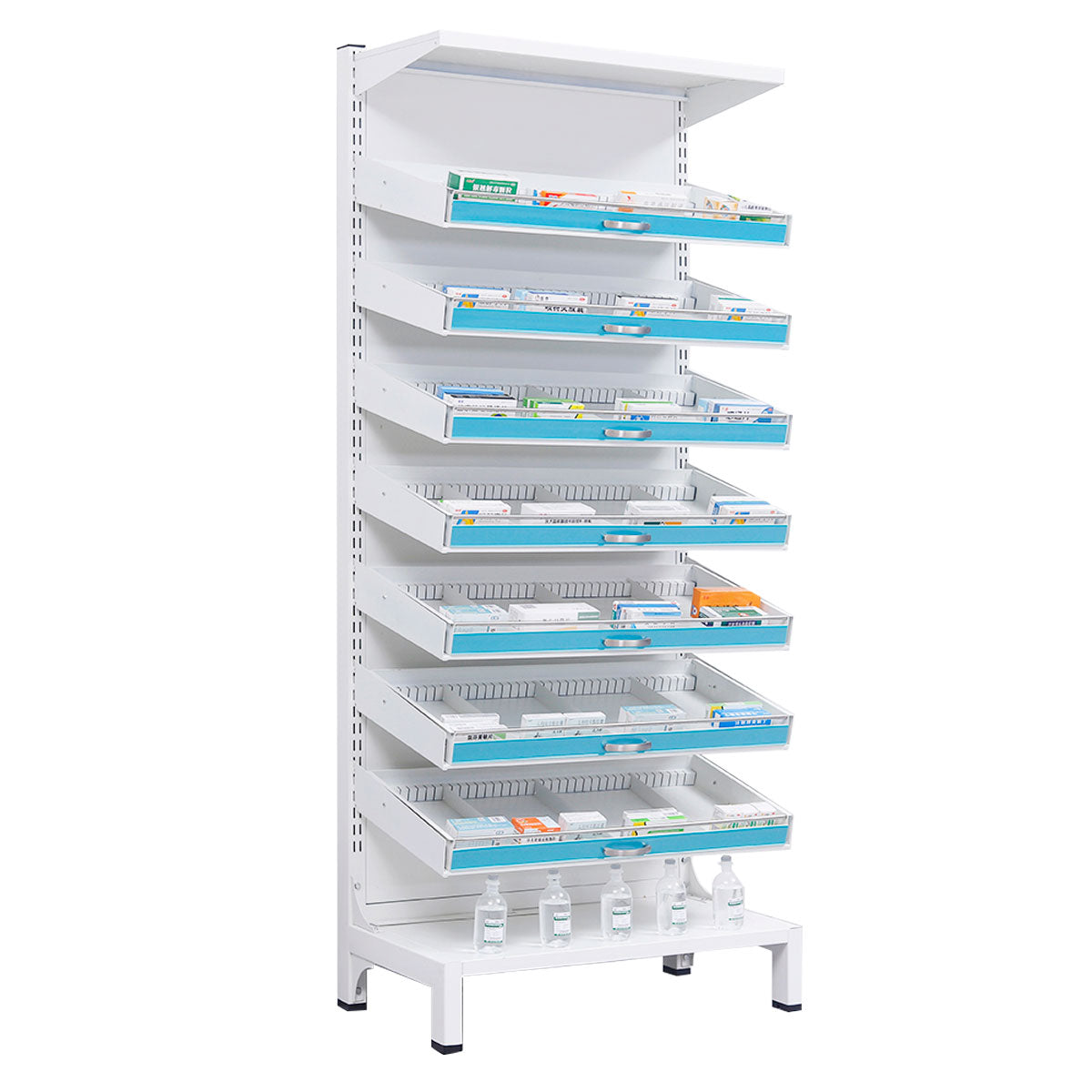 Modern Open-Style Steel Pharmacy Shelf with Doorless Design