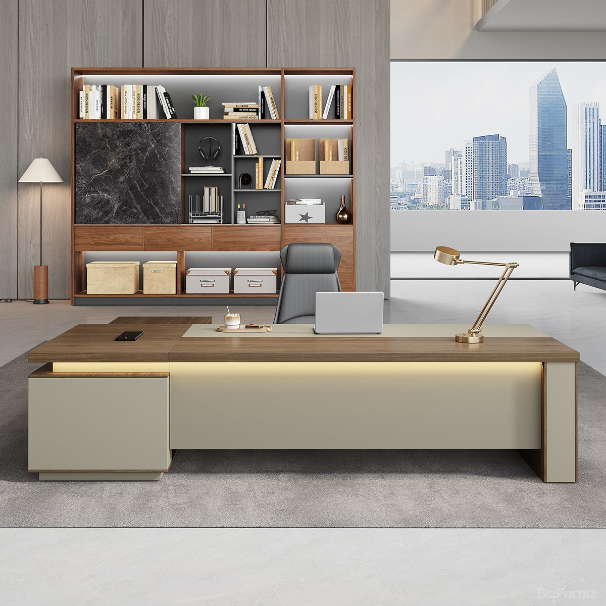 L-shaped Executive Desk with Built-in Outlets and Reversible Return product view 9