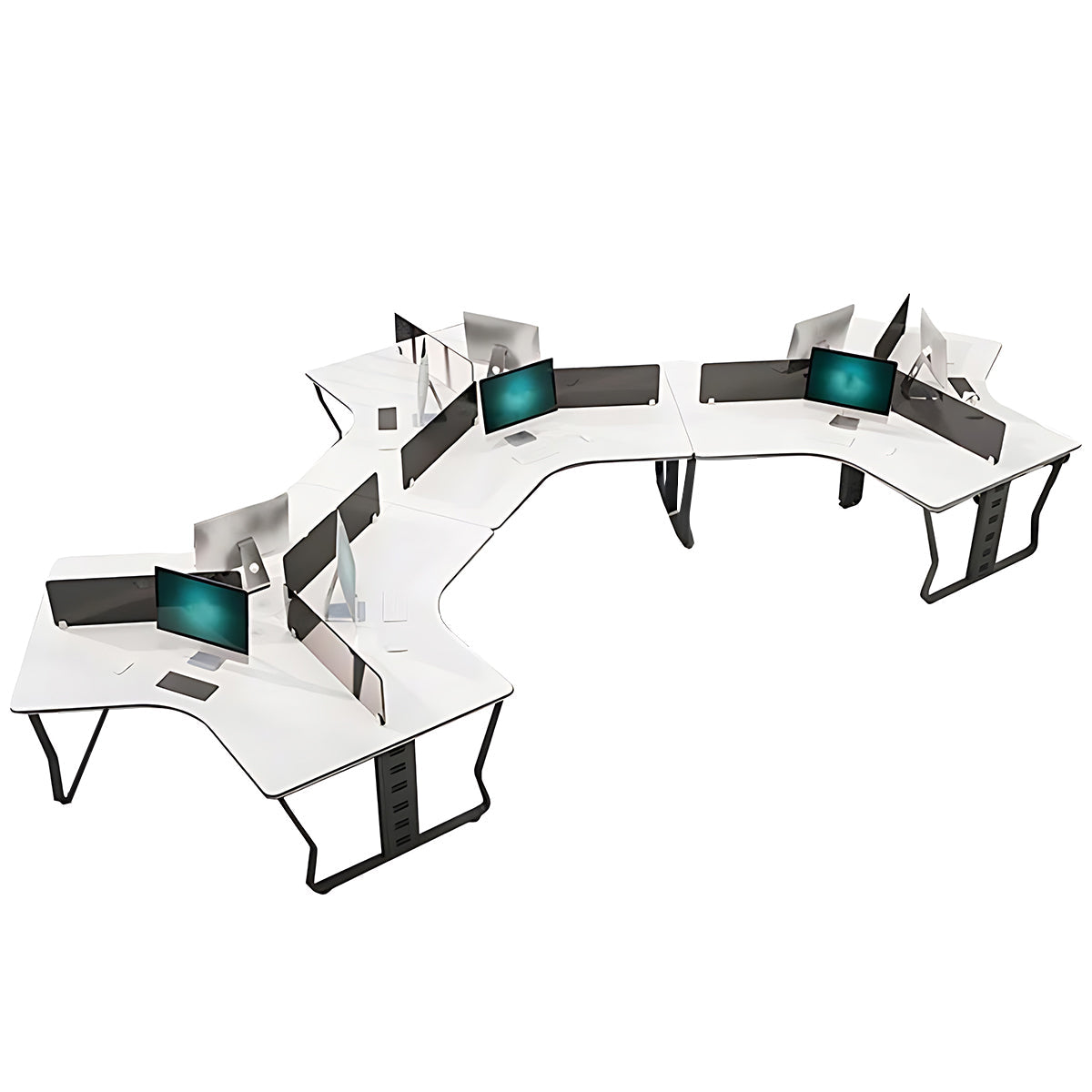 Office Workstation, Black + White + Black Legs 10-Seats, Black + White + Black Legs finish, L246" x W87" x H30", for office workspace, executive office...