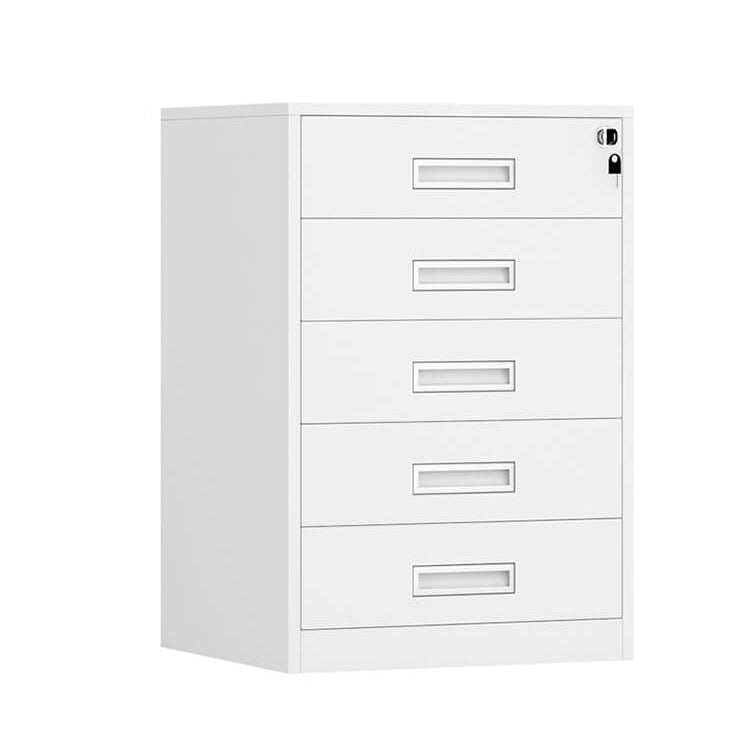 File Cabinet, 5 Drawer Low Cabinet White, White finish, L17" x W15" x H26", for executive office workspace, modern executive office furniture