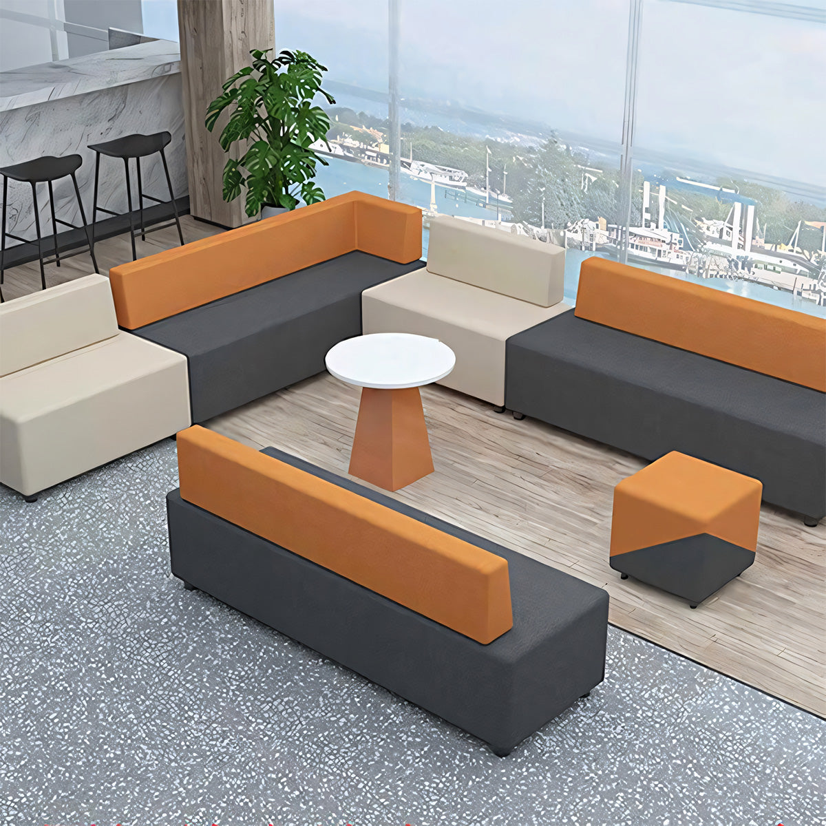 Sofa, product detail view, for reception area or front office, commercial reception furniture