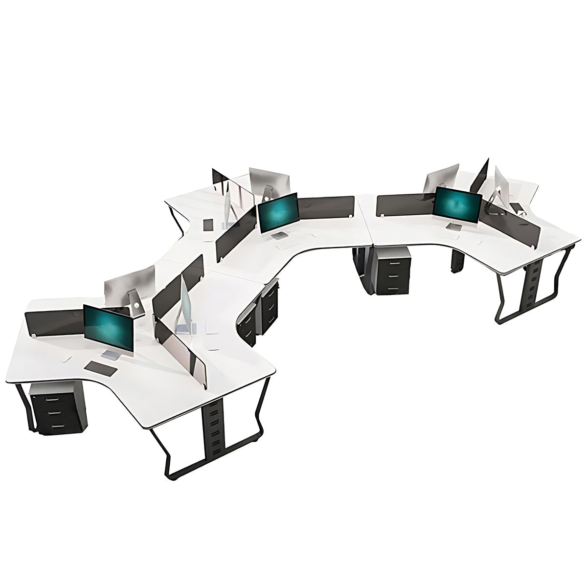 Office Workstation, Black + White + Black Legs 10-Seats + Cabinet, Black + White + Black Legs finish, L246" x W87" x H30", for office workspace,...