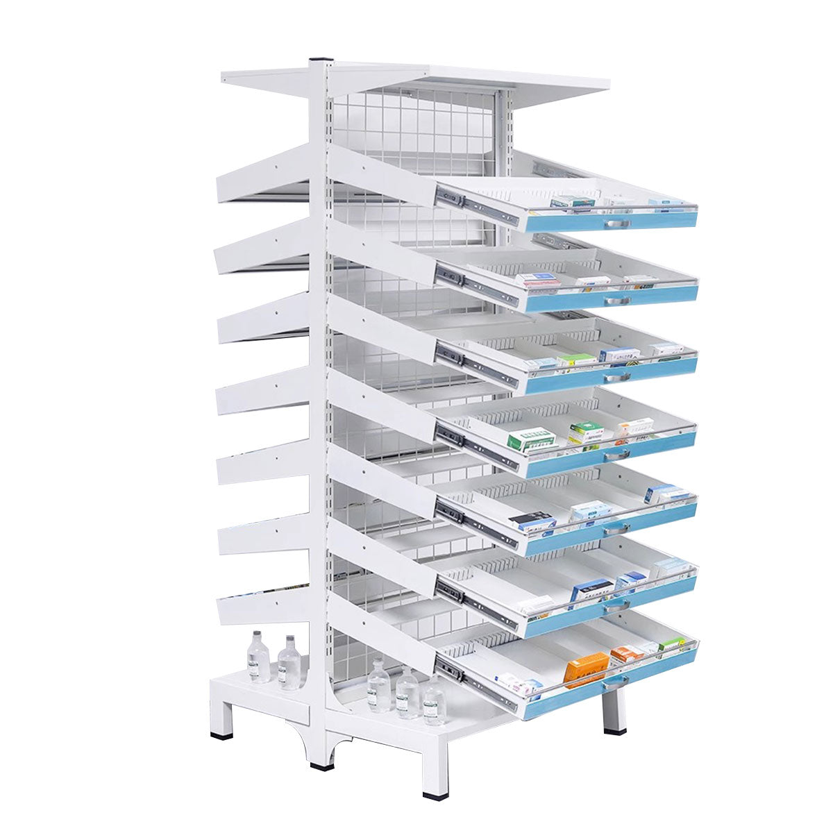 Modern Open-Style Steel Pharmacy Shelf with Doorless Design