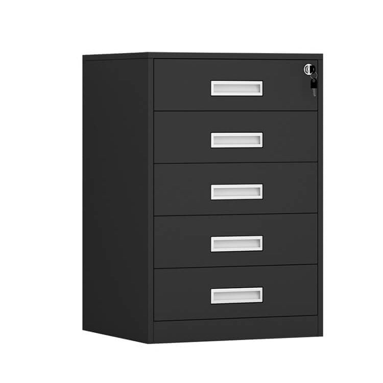 File Cabinet, 5 Drawer Low Cabinet Black, Black finish, L17" x W15" x H26", for executive office workspace, modern executive office furniture