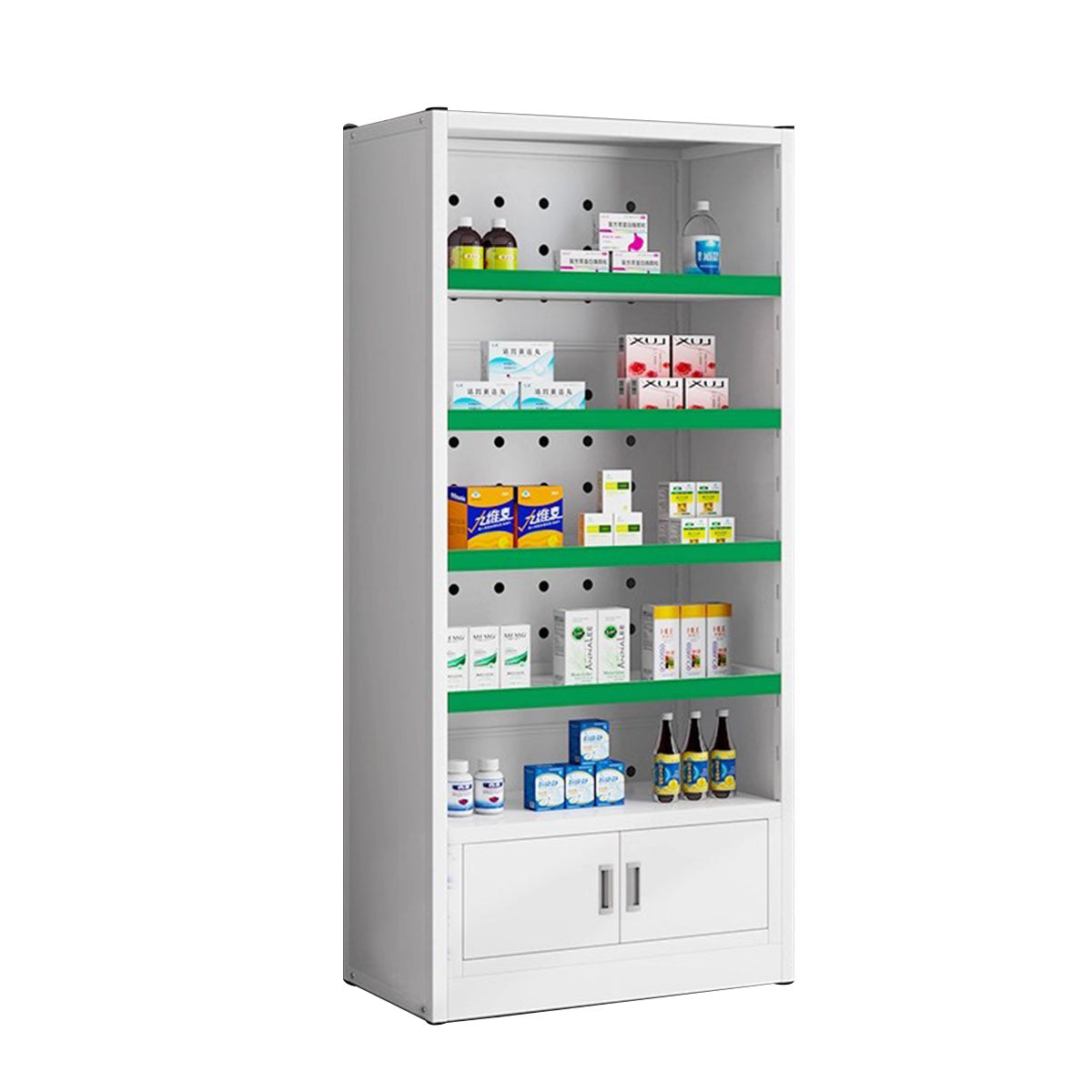 Modern Open-Style Steel Pharmacy Shelf with Doorless Design