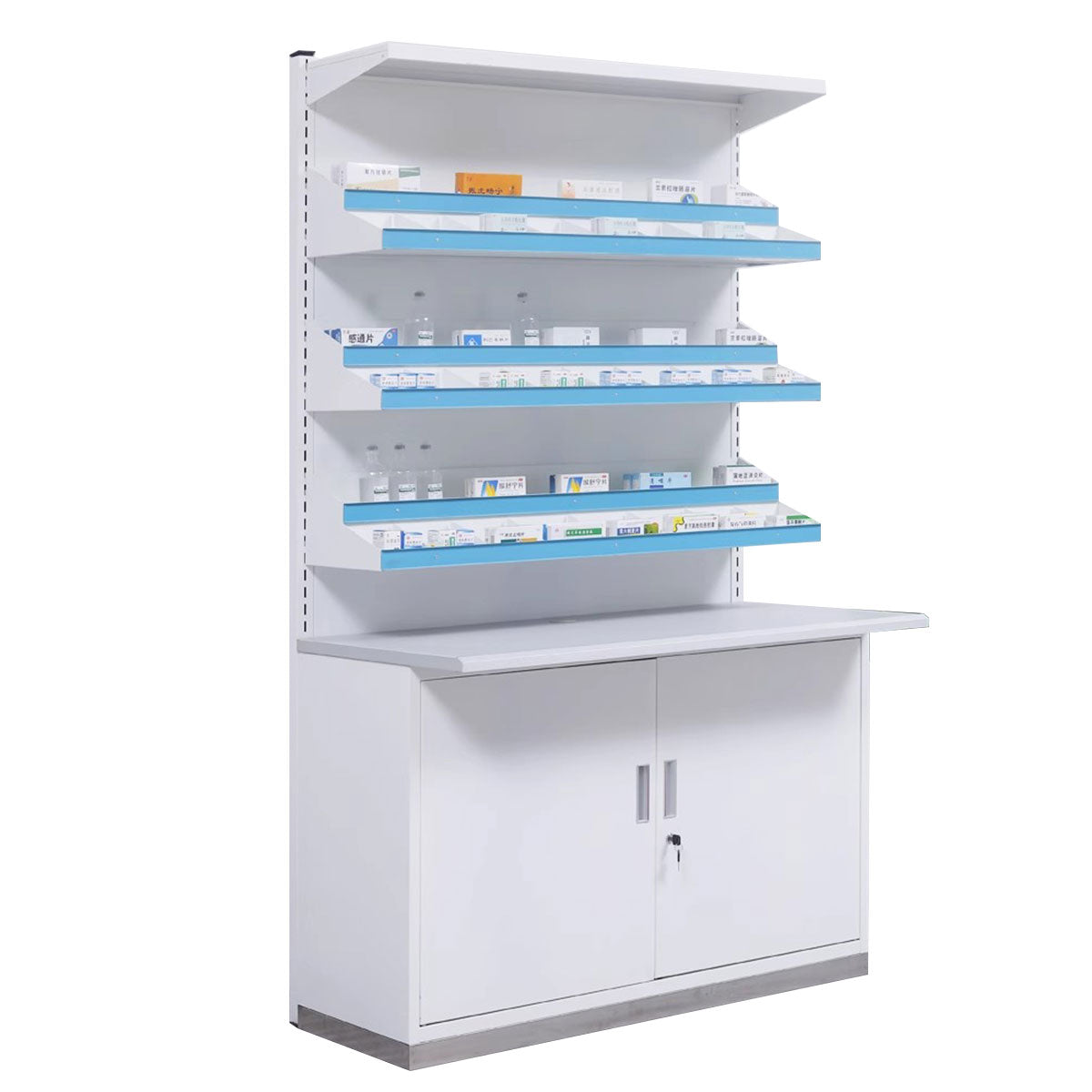 Modern Open-Style Steel Pharmacy Shelf with Doorless Design