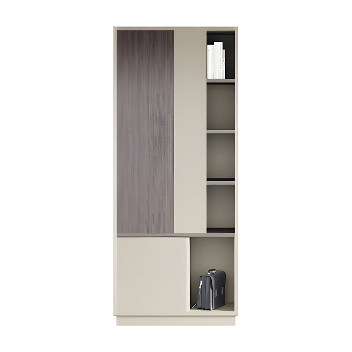Storage Cabinet, Khaki Without LED Strip, Elegant Storage Cabinet With Soft Lighting Strip and Open Storage finish, L31" x W16" x H79", for office...