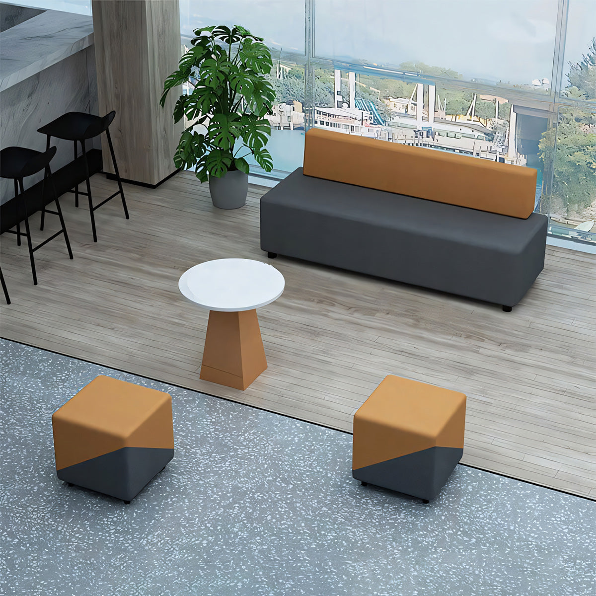Sofa, product detail view, for reception area or front office, commercial reception furniture