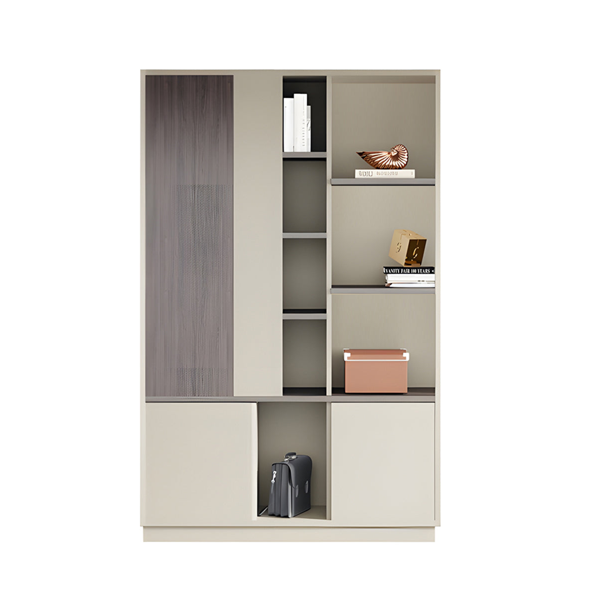 Storage Cabinet, Khaki Without LED Strip, Elegant Storage Cabinet With Soft Lighting Strip and Open Storage finish, L47" x W16" x H79", for office...