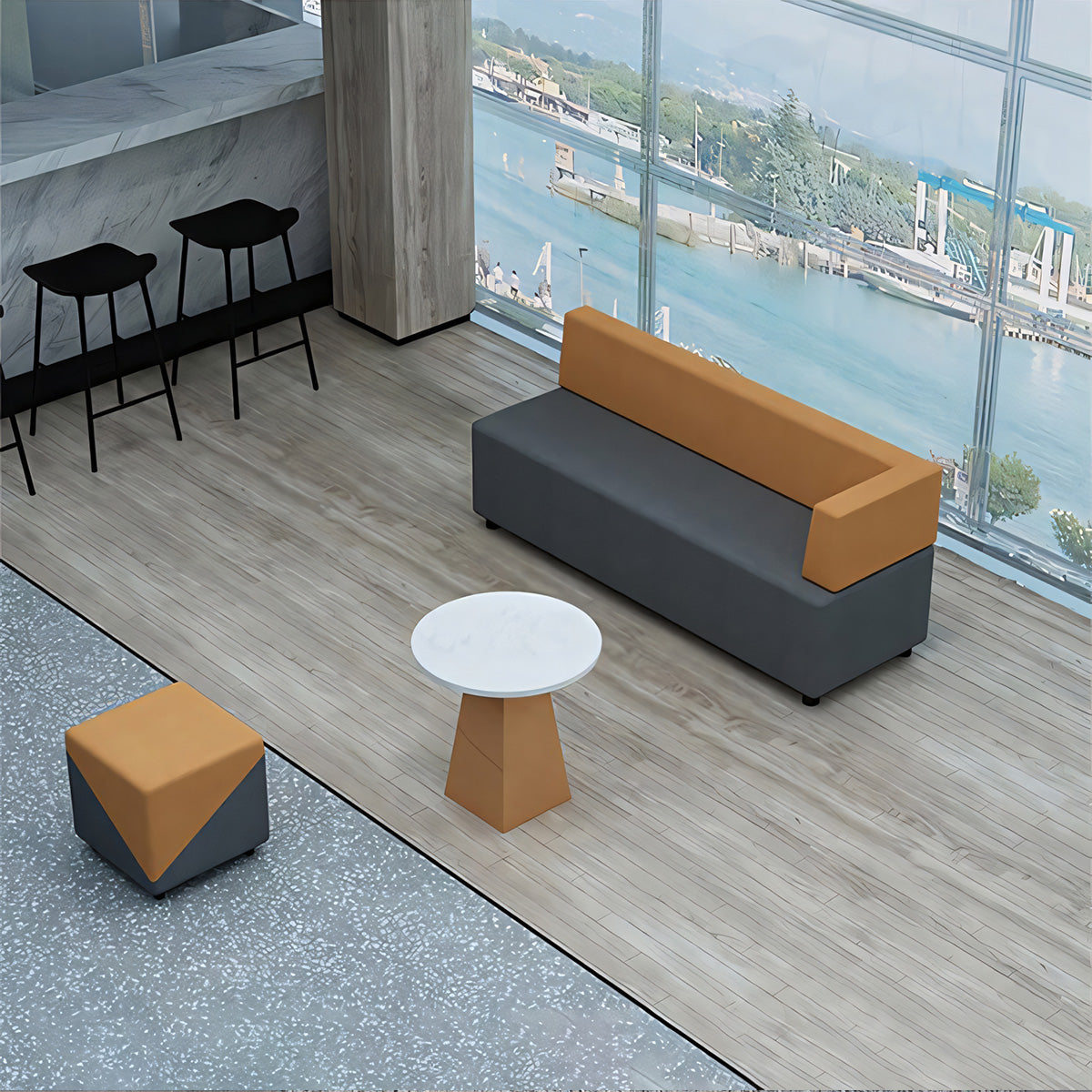 Sofa, product detail view, for reception area or front office, commercial reception furniture