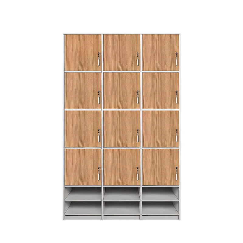 Storage Cabinet-2, Natural With Shoe Layer 4 levels 3 columns 12 doors, Natural finish, for office storage space, office storage furniture