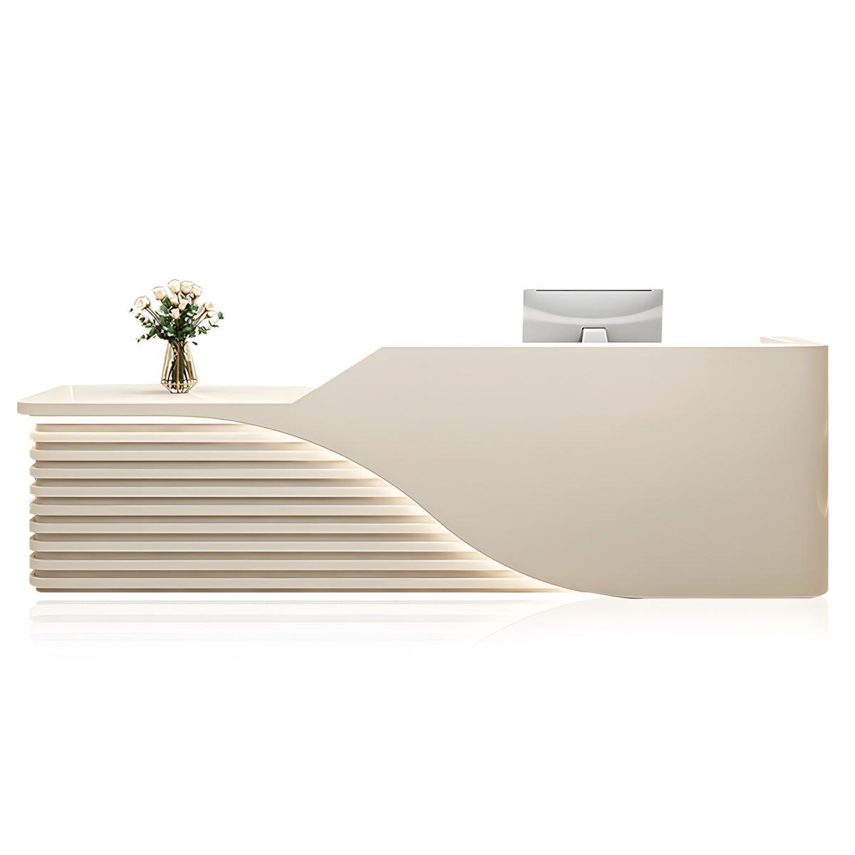Modern Salon Reception Desk with Wood Grain Lattice Slat