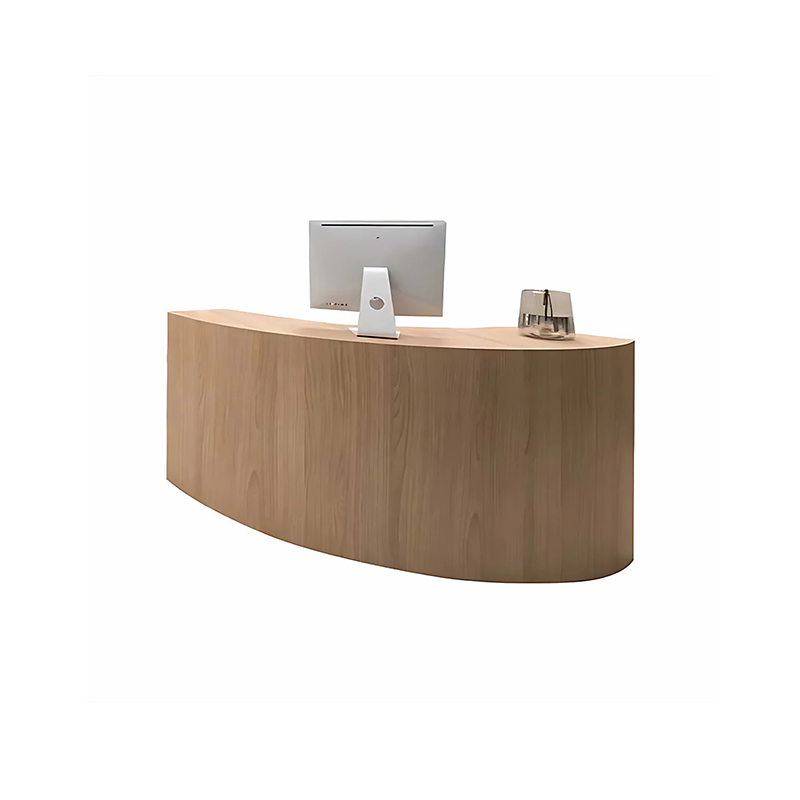 Wood-Grain Curved Reception Desk 59–110 in Wide